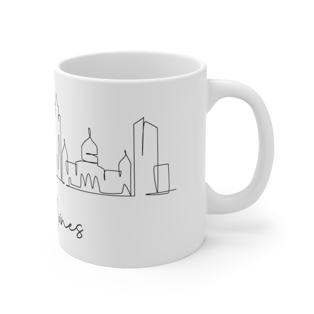 Des Moines City Skyline White Mug 11oz Ceramic - Image 3
