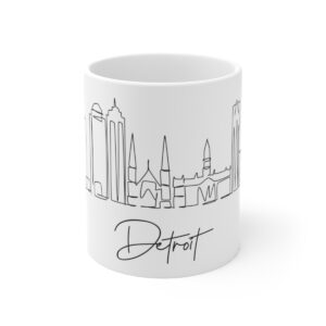 Detroit City Skyline White Mug 11oz Ceramic