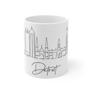 Detroit City Skyline White Mug 11oz Ceramic