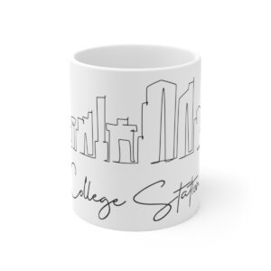 College Station City Skyline White Mug 11oz Ceramic