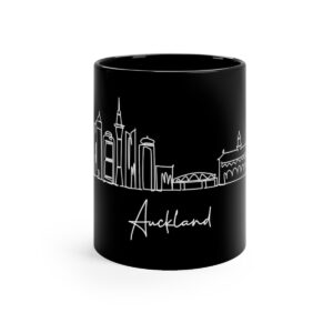 Auckland City Skyline New Zealand Black Mug 11oz Ceramic