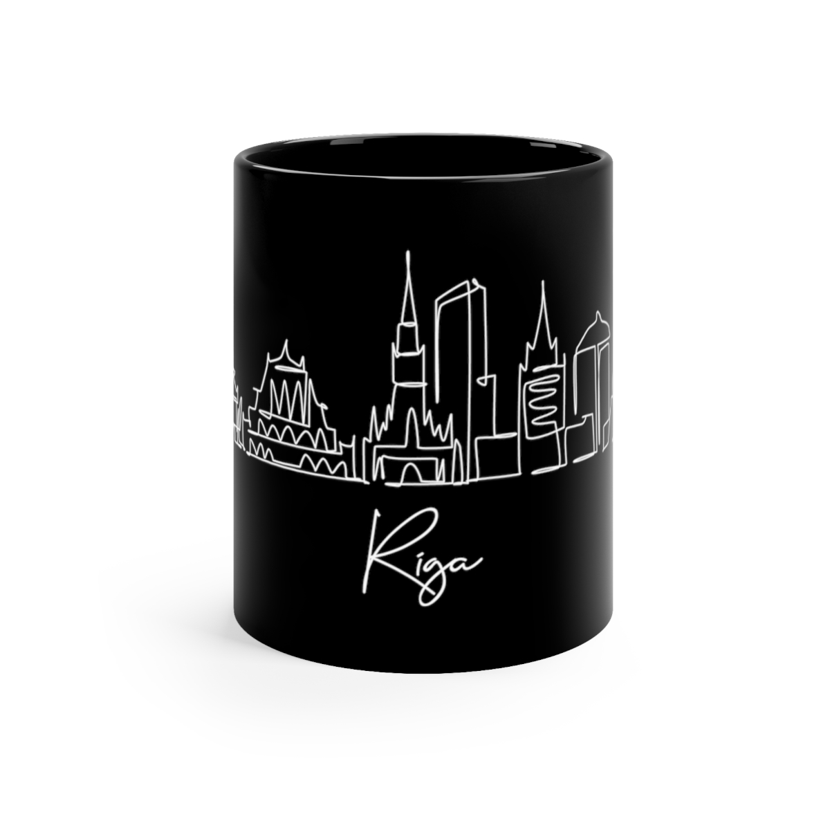 Riga City Skyline Latvia Black Mug 11oz Ceramic