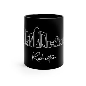 Rochester City Skyline New York Black Mug 11oz Ceramic