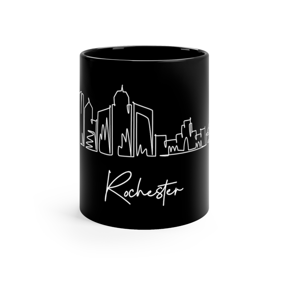 Rochester City Skyline New York Black Mug 11oz Ceramic