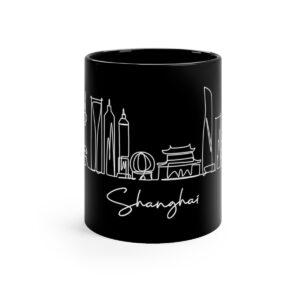 Shanghai City Skyline China Black Mug 11oz Ceramic