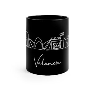 Valencia City Skyline Black Mug 11oz Ceramic