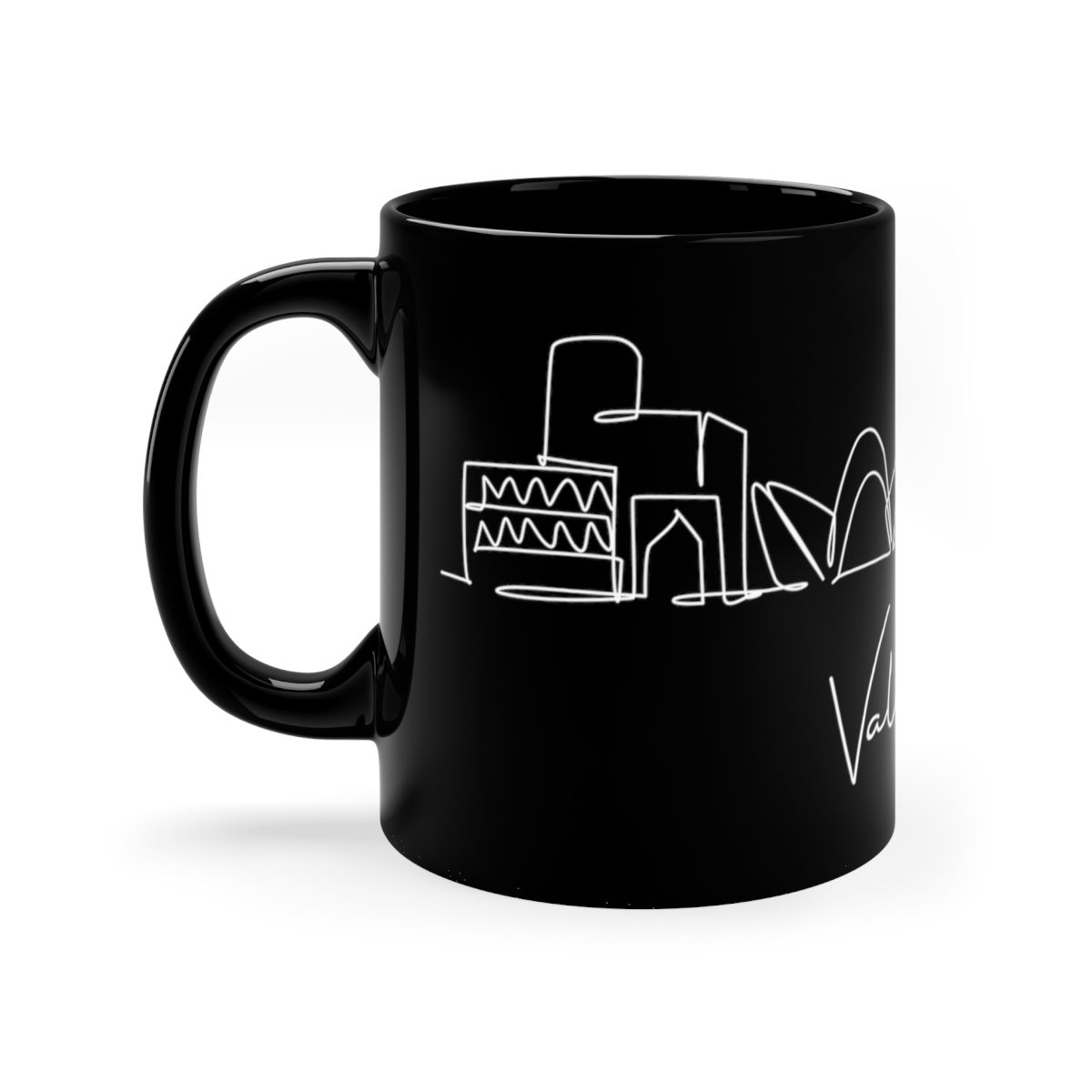 Valencia City Skyline Black Mug 11oz Ceramic - Image 2