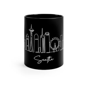 Seattle City Skyline Black Mug 11oz Ceramic