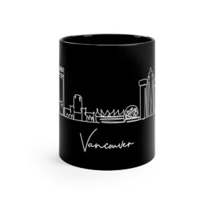 Vancouver City Skyline Black Mug 11oz Ceramic