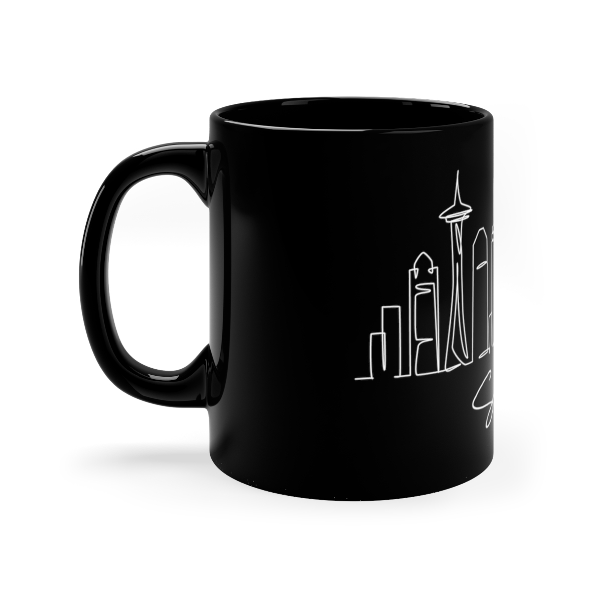 Seattle City Skyline Black Mug 11oz Ceramic - Image 2
