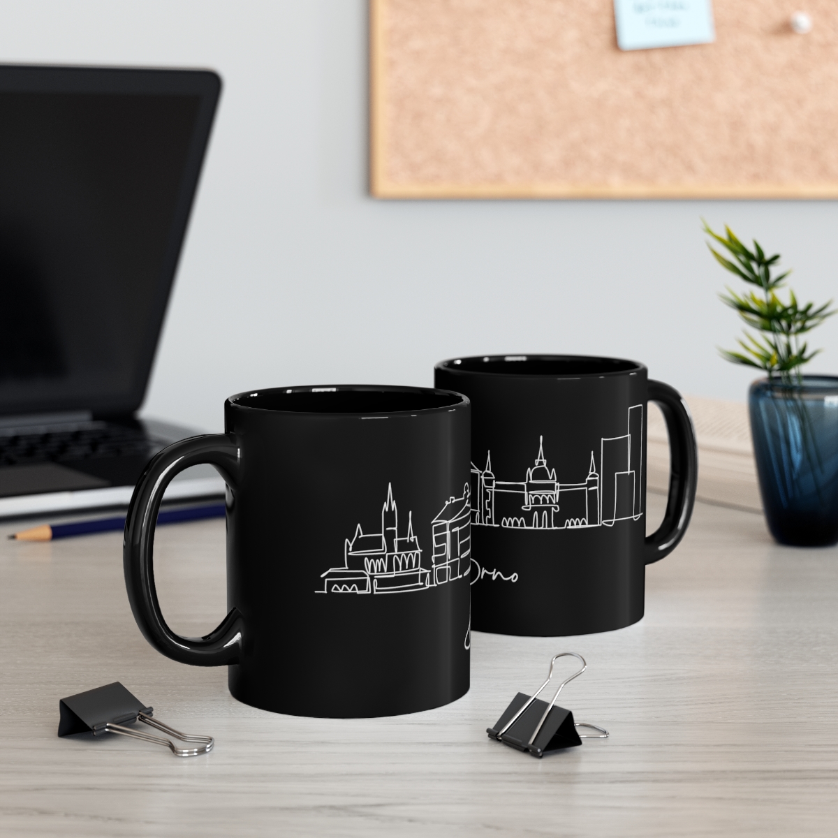 Brno City Skyline Czech Republic Black Mug 11oz Ceramic - Image 5