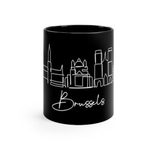 Brussels City Skyline Belgium Black Mug 11oz Ceramic