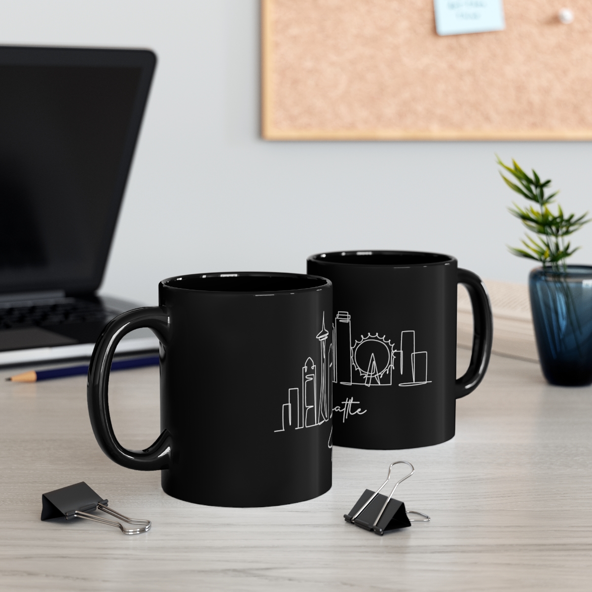 Seattle City Skyline Black Mug 11oz Ceramic - Image 5