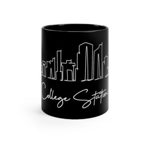 College Station City Skyline Black Mug 11oz Ceramic