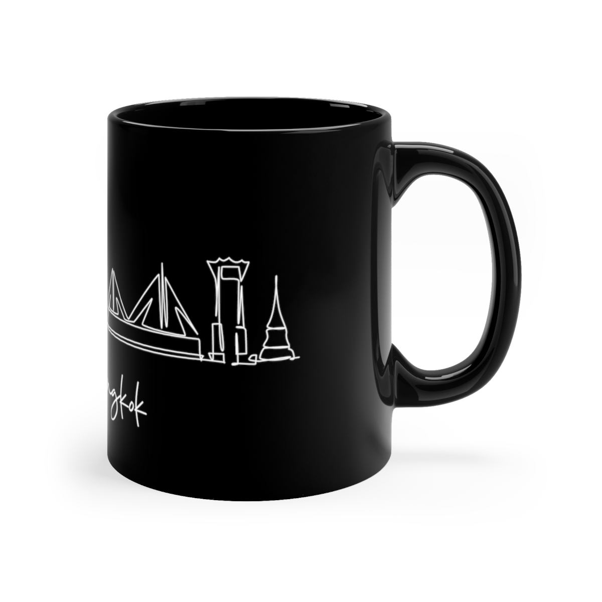 Bangkok City Skyline Black Mug 11oz Ceramic - Image 3