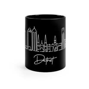 Detroit City Skyline Black Mug 11oz Ceramic