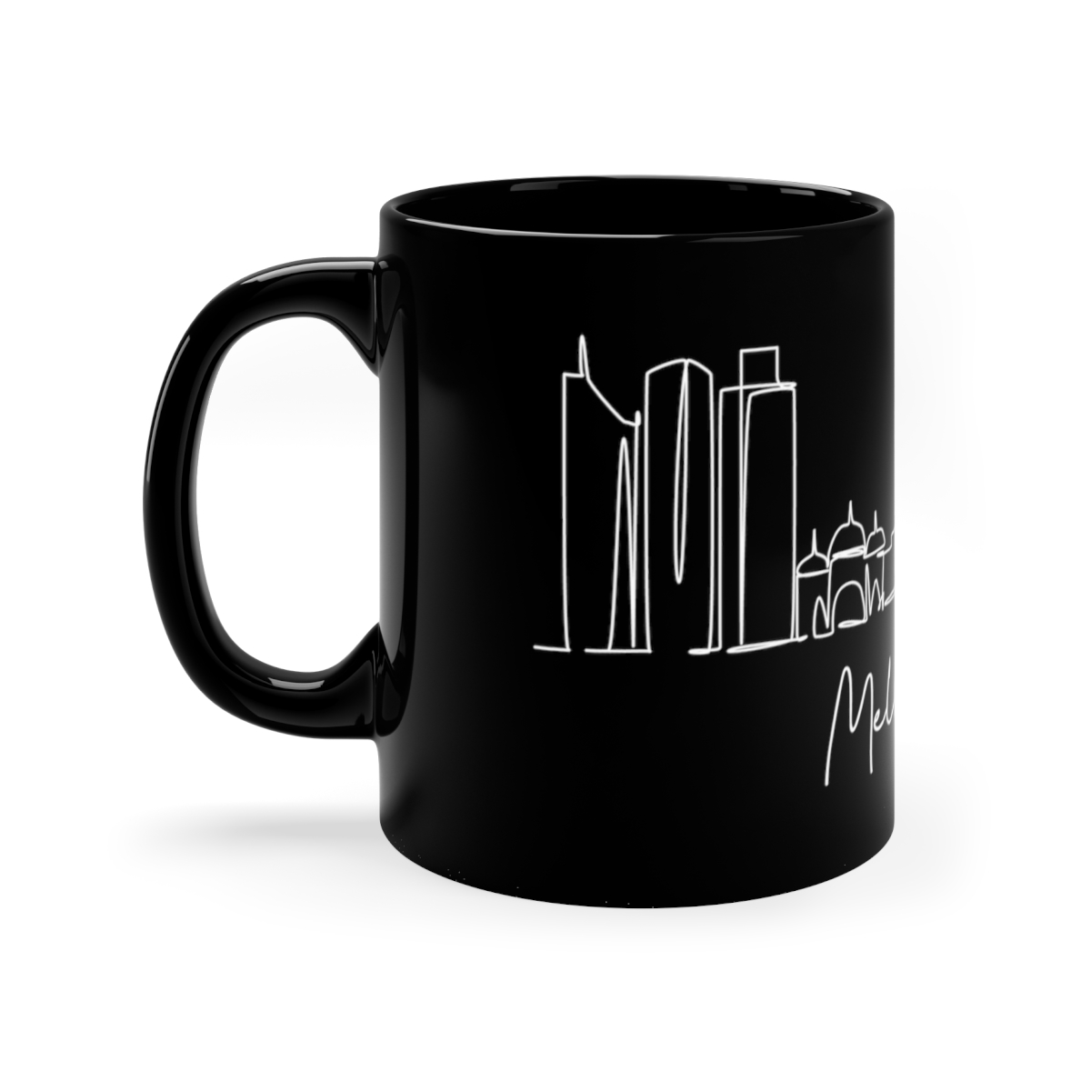 Melbourne City Skyline Black Mug 11oz Ceramic - Image 2