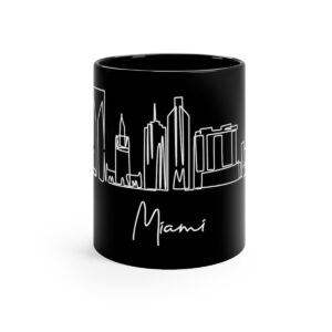 Miami City Skyline Black Mug 11oz Ceramic