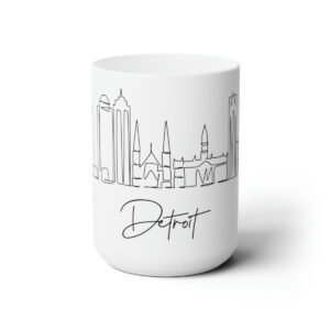 Detroit City Skyline White Mug 15oz Ceramic