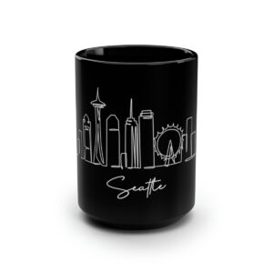 Seattle City Skyline Black Mug 15oz Ceramic