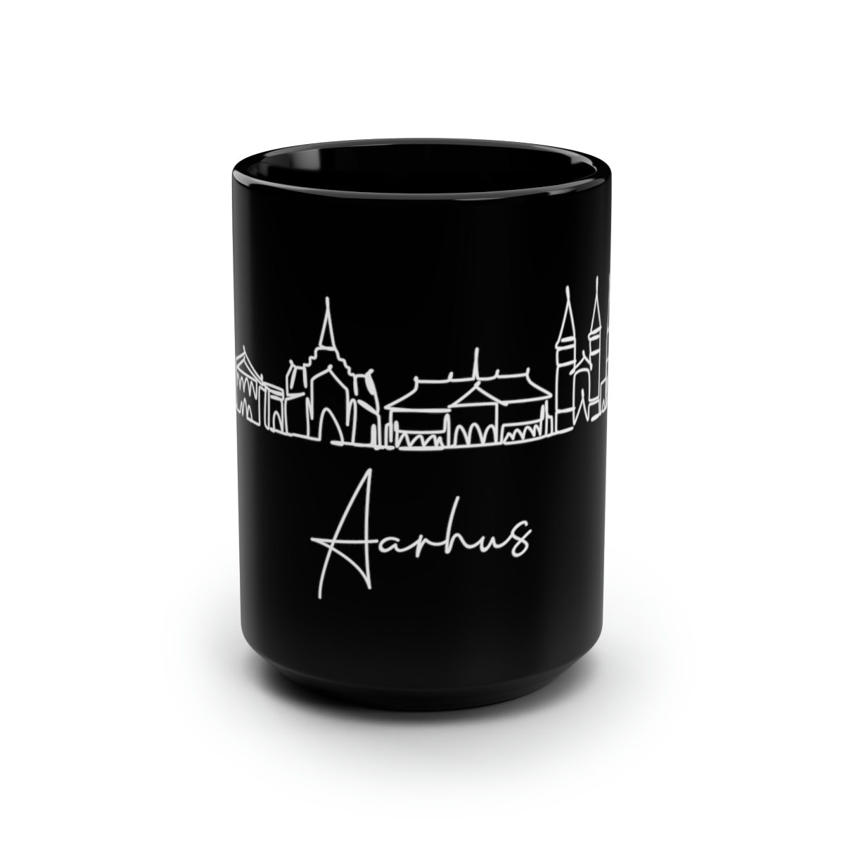 Aarhus City Skyline Denmark Black Mug 15oz Ceramic