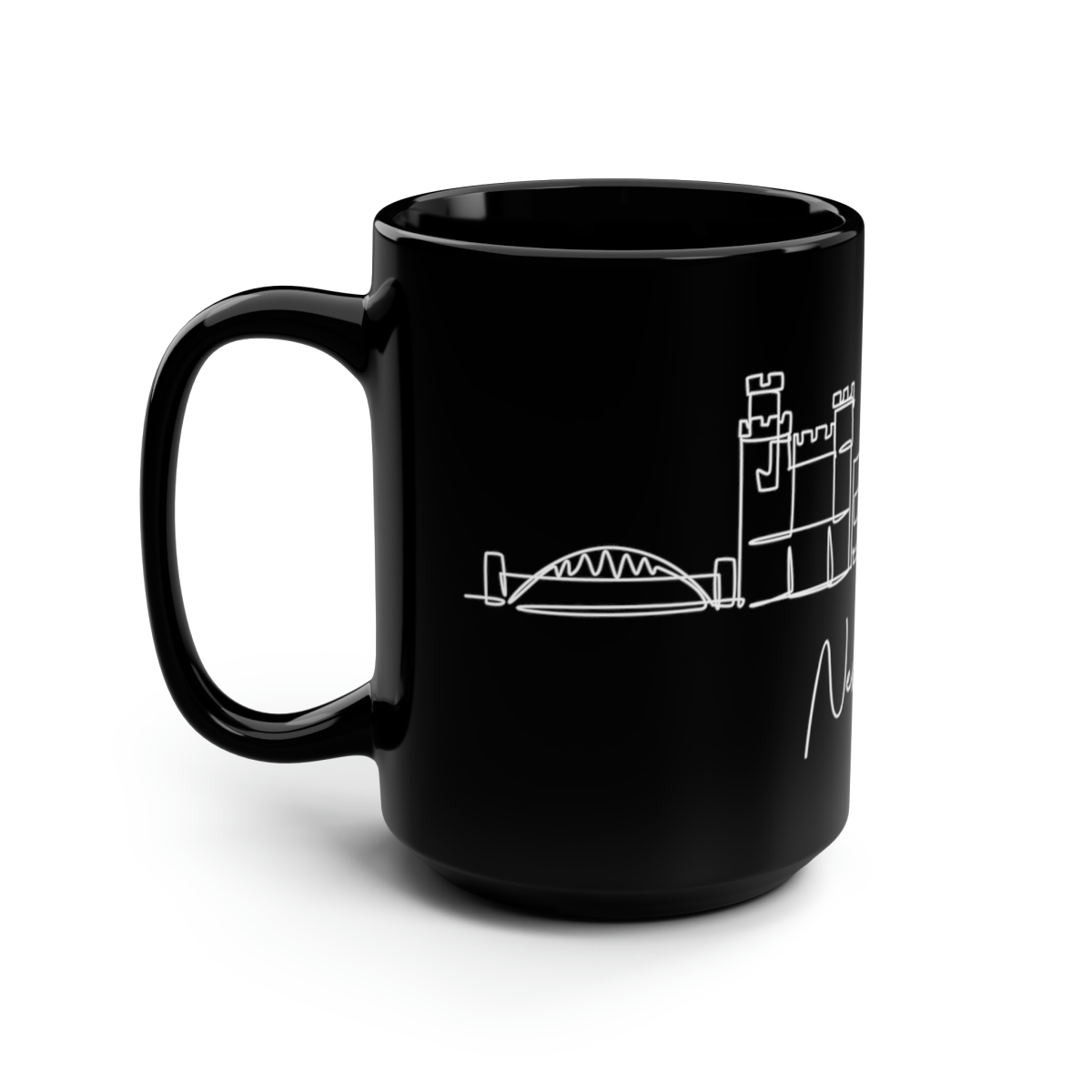 Newcastle City Skyline Black Mug 15oz Ceramic - Image 4