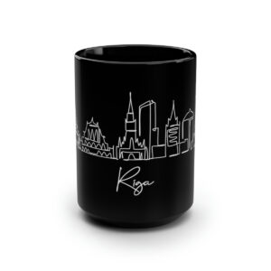 Riga City Skyline Latvia Black Mug 15oz Ceramic
