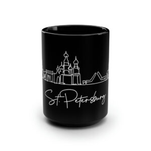 St Petersburg City Skyline Black Mug 15oz Ceramic