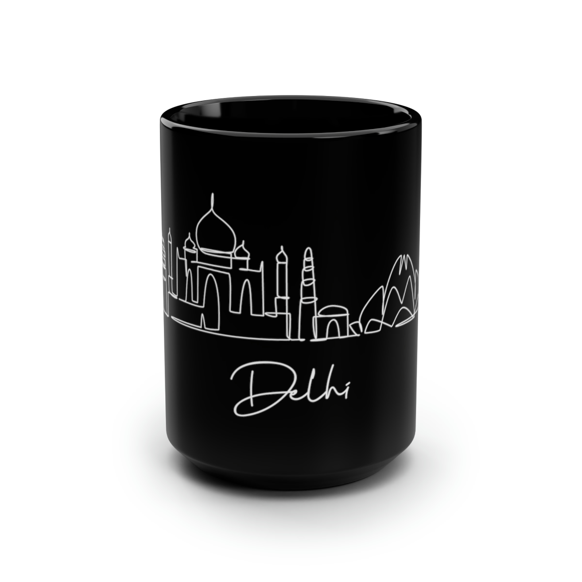 Delhi City Skyline India Black Mug 15oz Ceramic