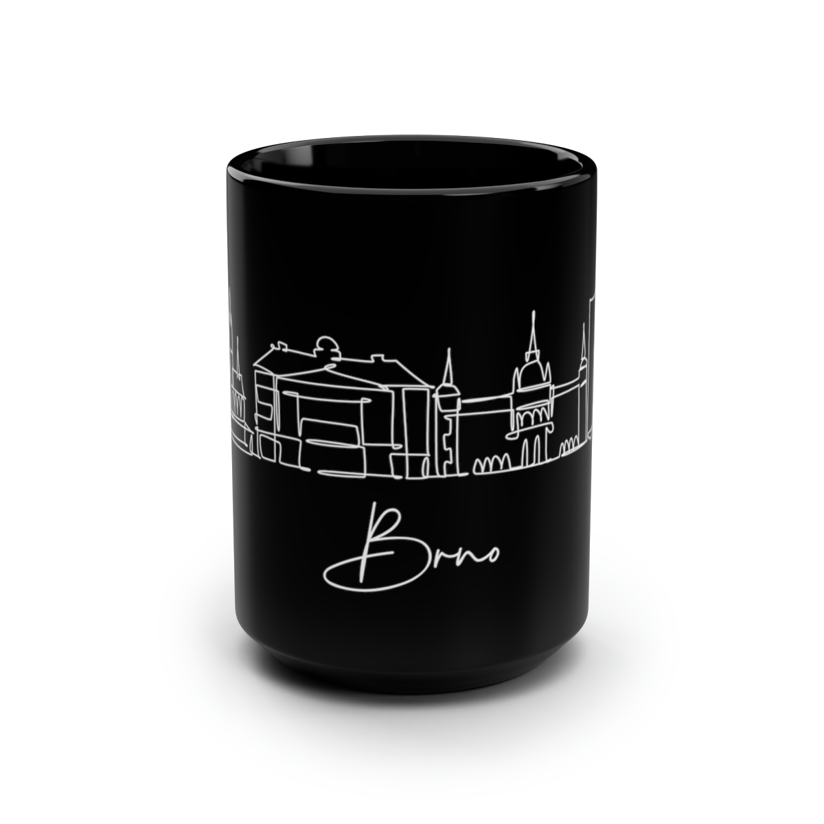 Brno City Skyline Czech Republic Black Mug 15oz Ceramic
