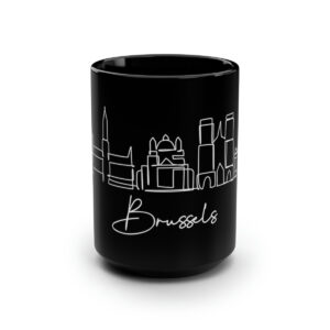 Brussels City Skyline Belgium Black Mug 15oz Ceramic