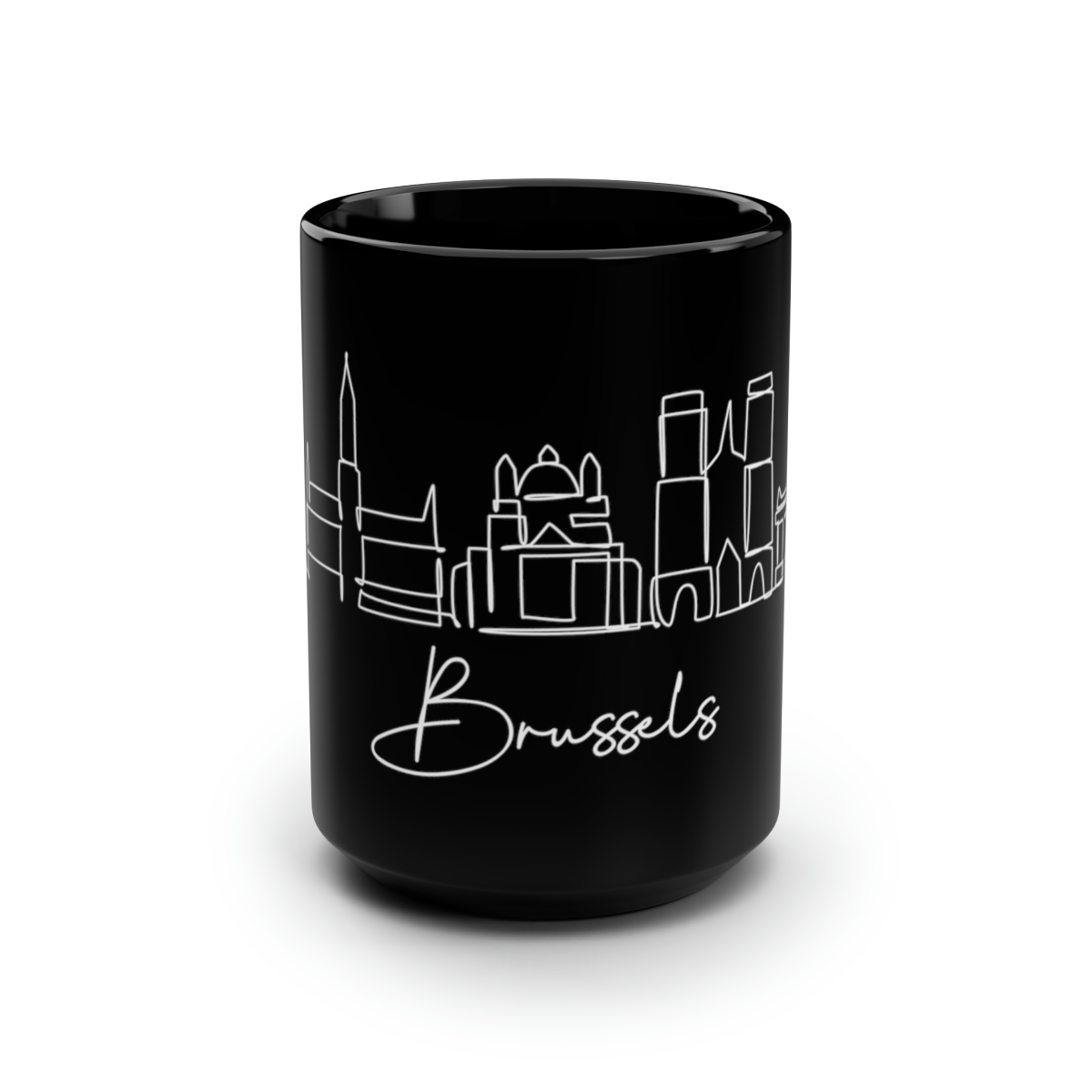 Brussels City Skyline Belgium Black Mug 15oz Ceramic