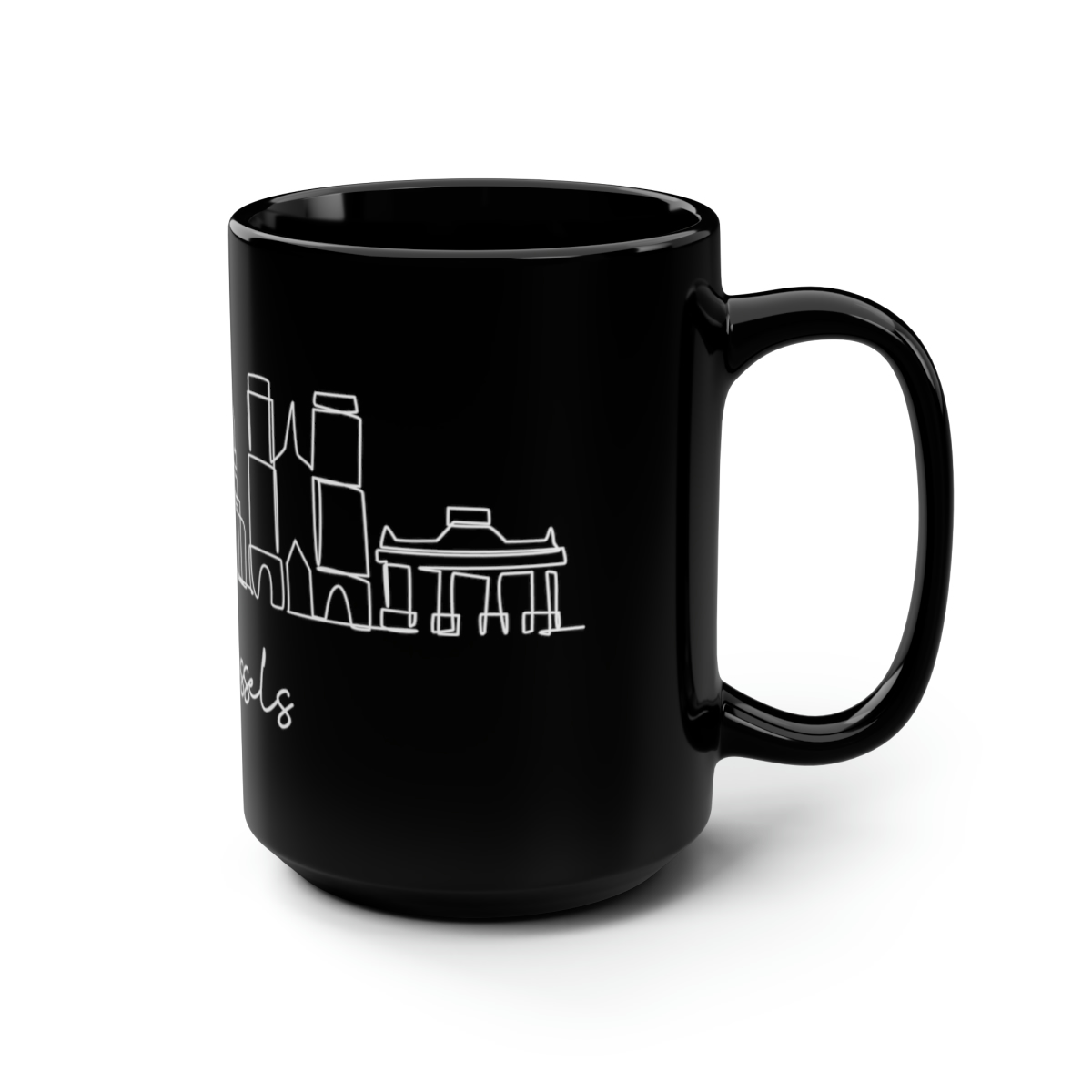 Brussels City Skyline Belgium Black Mug 15oz Ceramic - Image 2