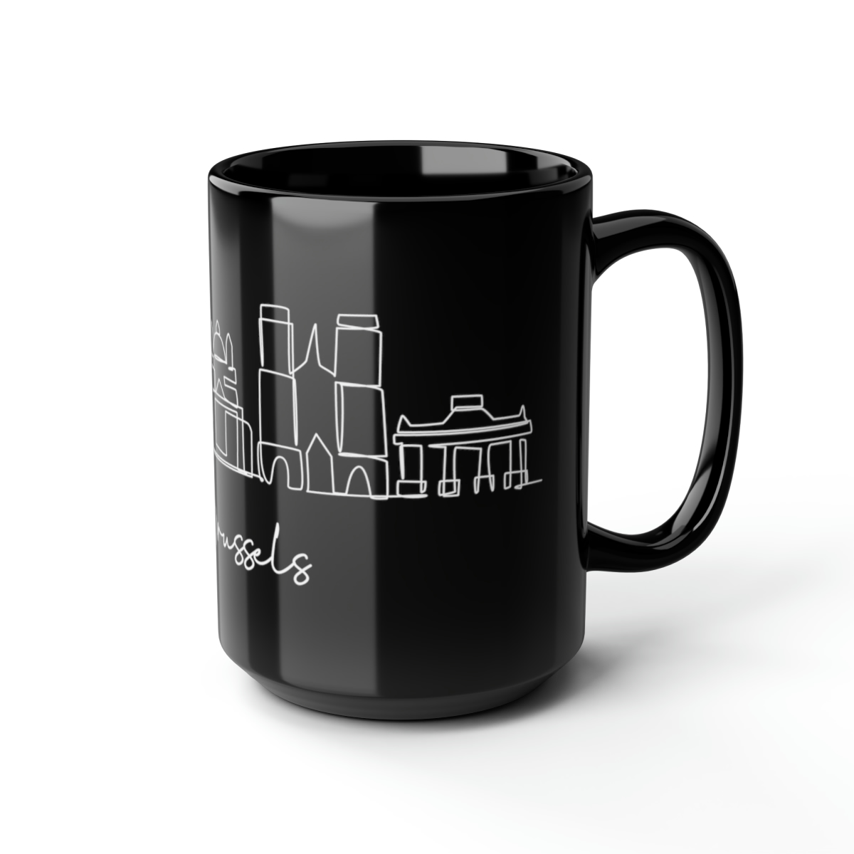 Brussels City Skyline Belgium Black Mug 15oz Ceramic - Image 6