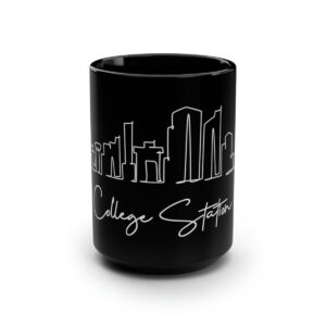 College Station City Skyline Black Mug 15oz Ceramic