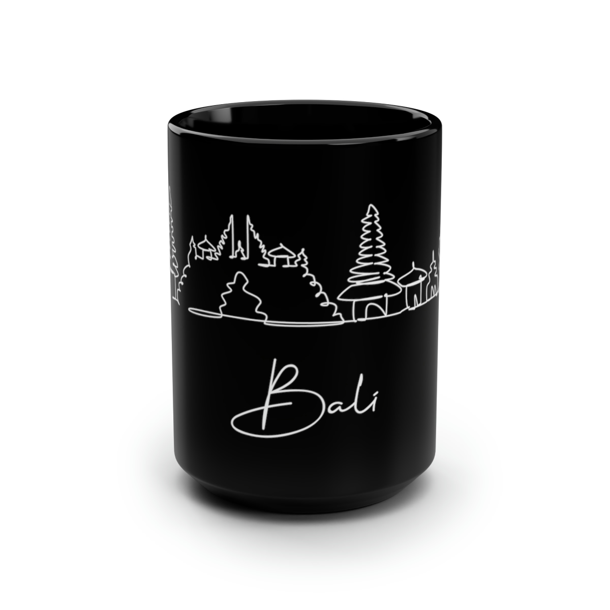 Bali City Skyline Black Mug 15oz Ceramic