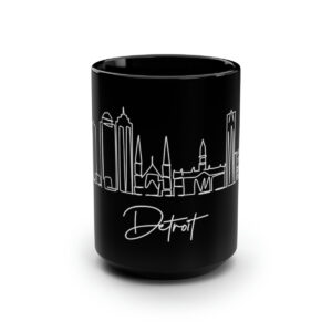 Detroit City Skyline Black Mug 15oz Ceramic