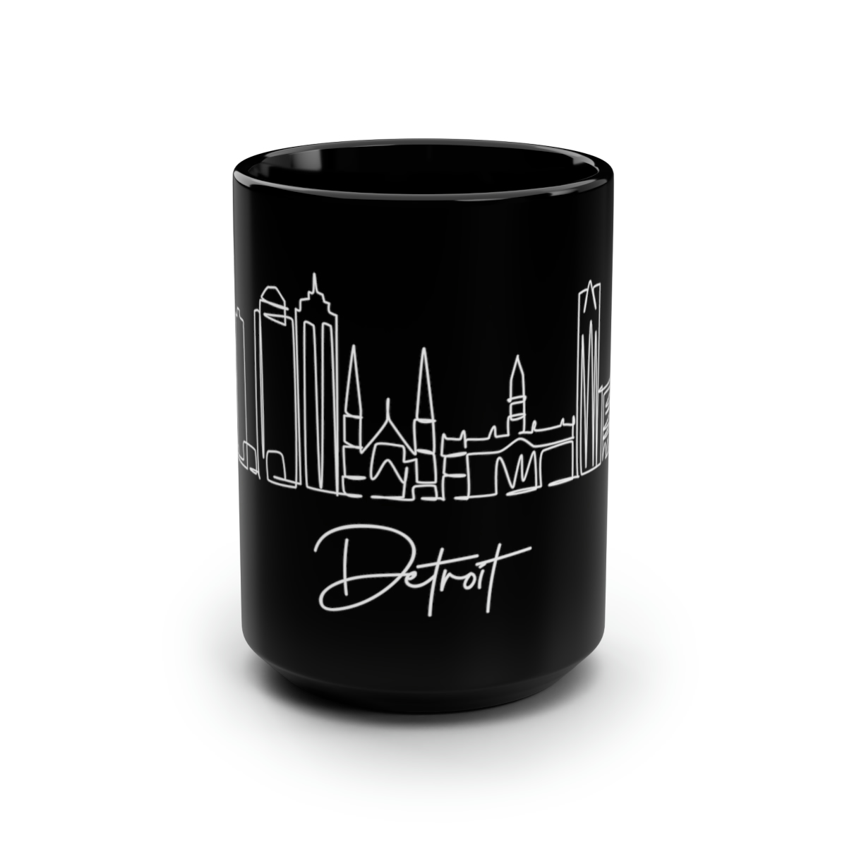 Detroit City Skyline Black Mug 15oz Ceramic