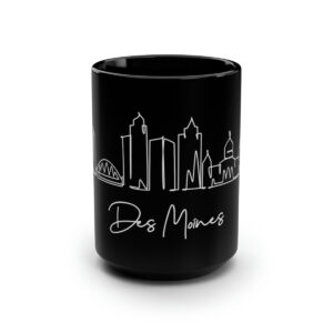 Des Moines City Skyline Black Mug 15oz Ceramic