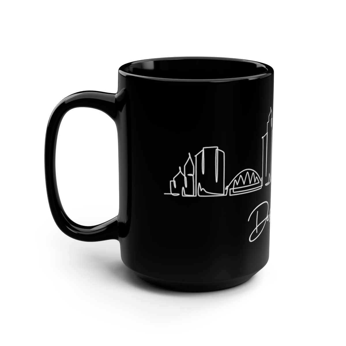 Des Moines City Skyline Black Mug 15oz Ceramic - Image 4