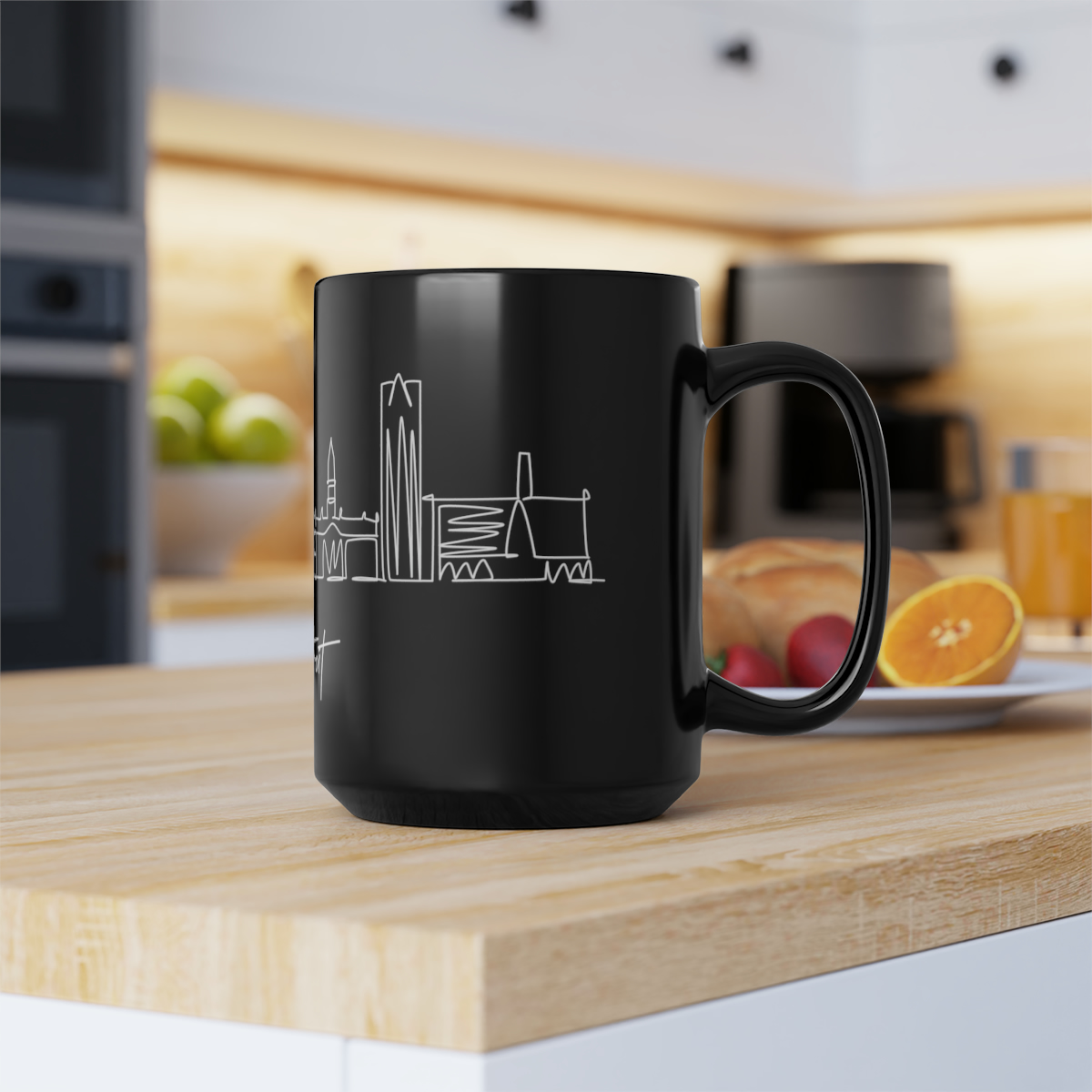 Detroit City Skyline Black Mug 15oz Ceramic - Image 7