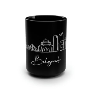 Belgrade City Skyline Serbia Black Mug 15oz Ceramic