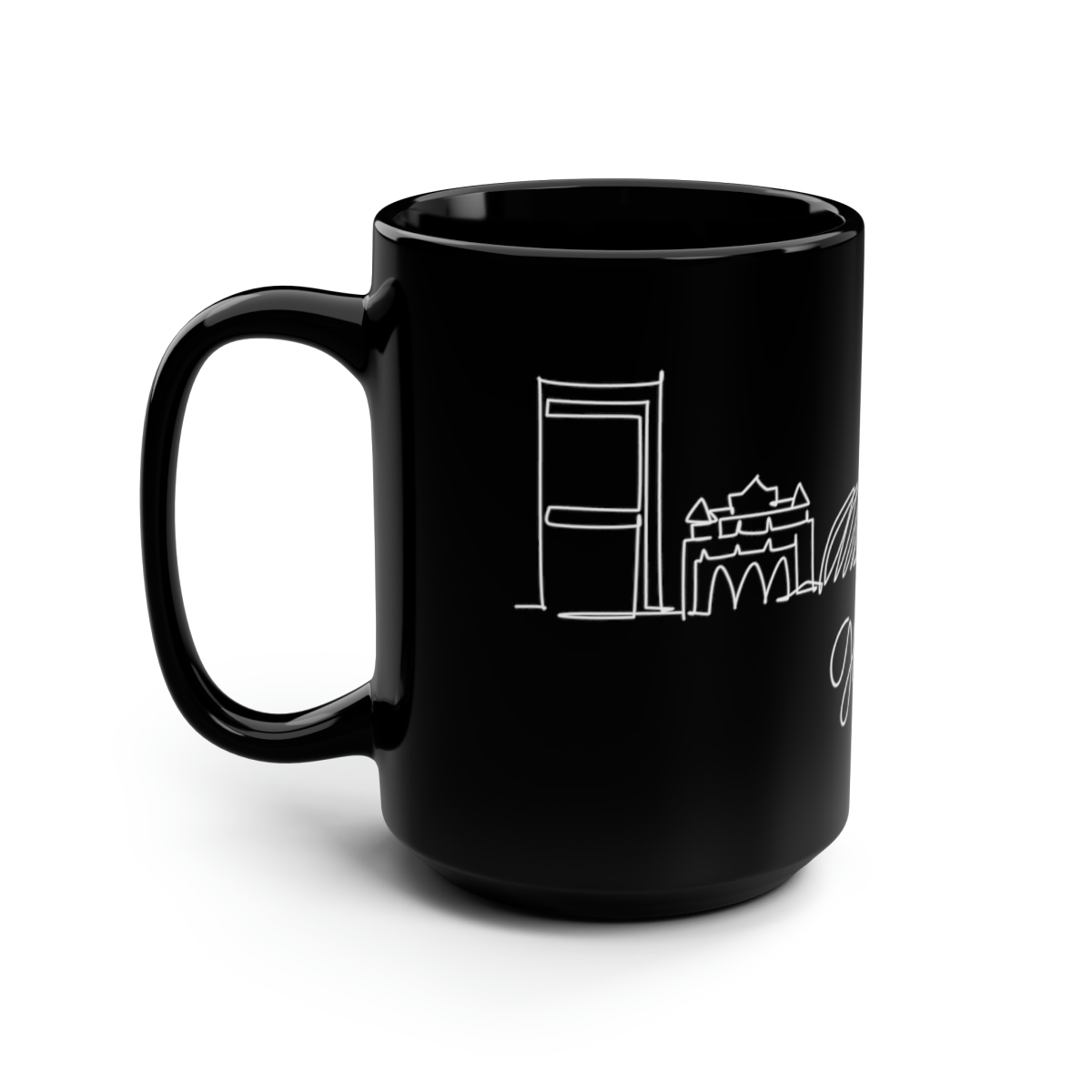 Glasgow City Skyline Scotland Black Mug 15oz Ceramic - Image 4