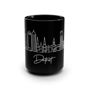 Detroit City Skyline Black Mug 15oz Ceramic