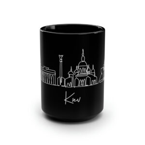 Kiev City Skyline Ukraine Black Mug 15oz Ceramic