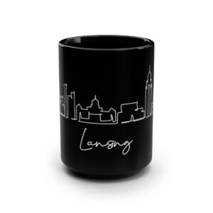 Lansing City Skyline Black Mug 15oz Ceramic