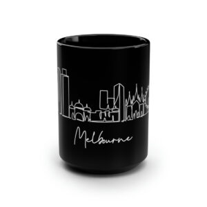 Melbourne City Skyline Black Mug 15oz Ceramic
