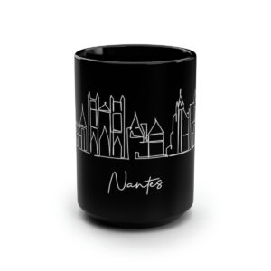 Nantes City Skyline France Black Mug 15oz Ceramic